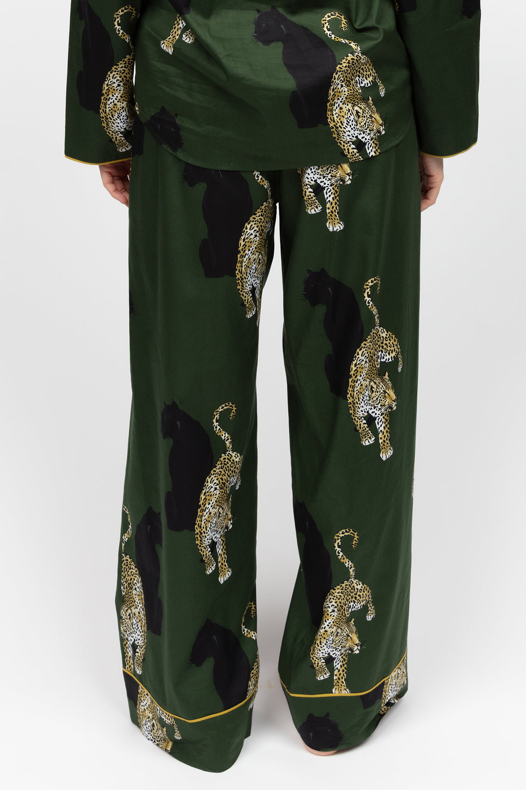 Cyberjammies 5001 Olive Leopard Print Green Wide Leg Pyjama Bottoms