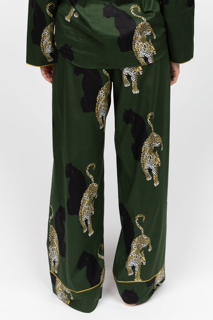 Cyberjammies 5001 Olive Leopard Print Green Wide Leg Pyjama Bottoms