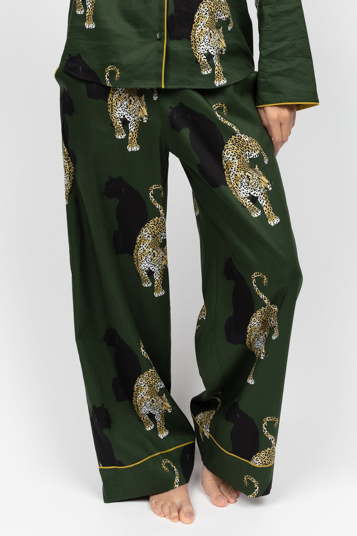 Cyberjammies 5001 Olive Leopard Print Green Wide Leg Pyjama Bottoms