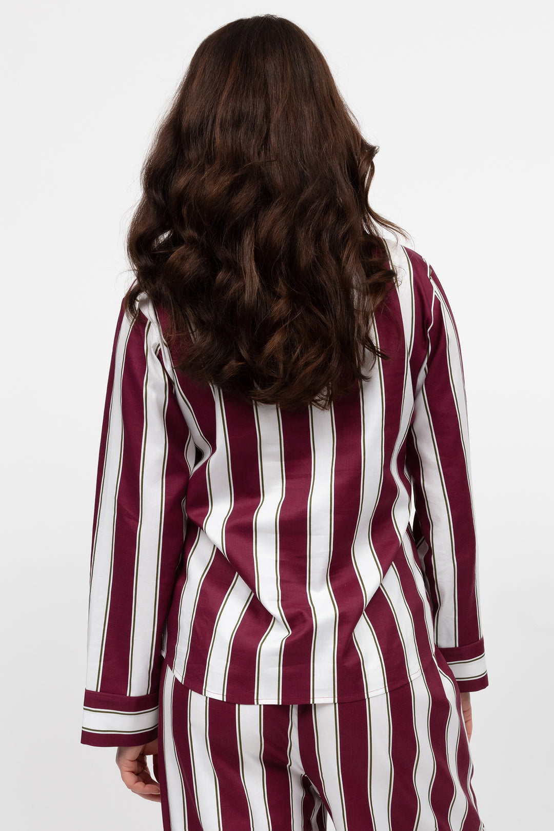 Cyberjammies 5083 Yasmin Printed Stripe Ox Blood Long Sleeve Pyjama Top
