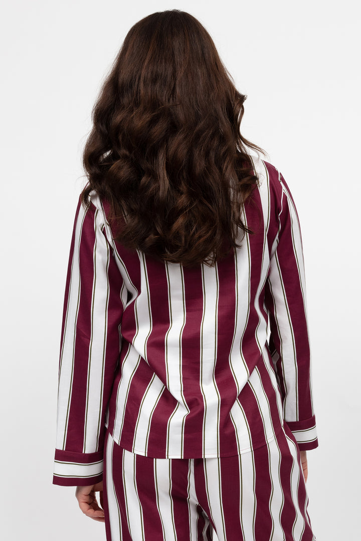 Cyberjammies 5083 Yasmin Printed Stripe Ox Blood Long Sleeve Pyjama Top