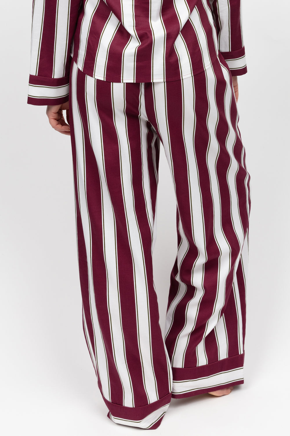 Maroon and white striped outfit on a white background