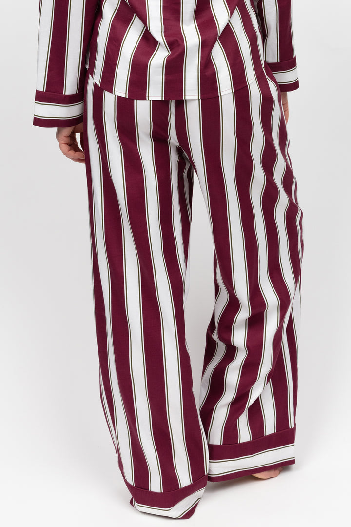 Maroon and white striped outfit on a white background