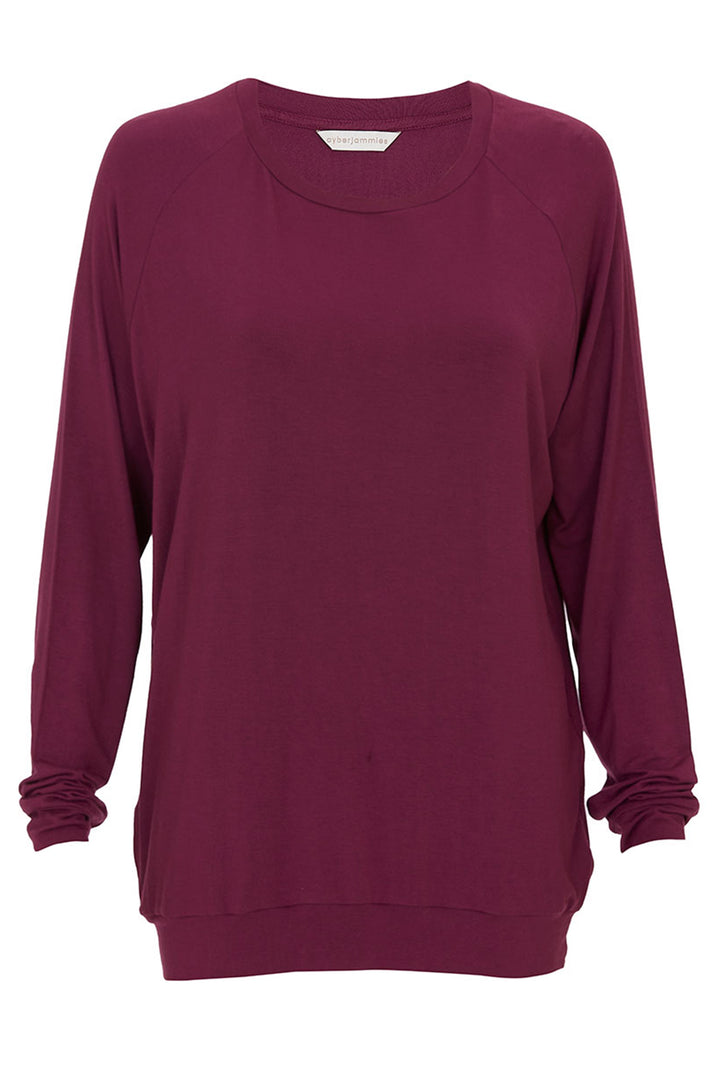 Maroon long-sleeve top on a white background