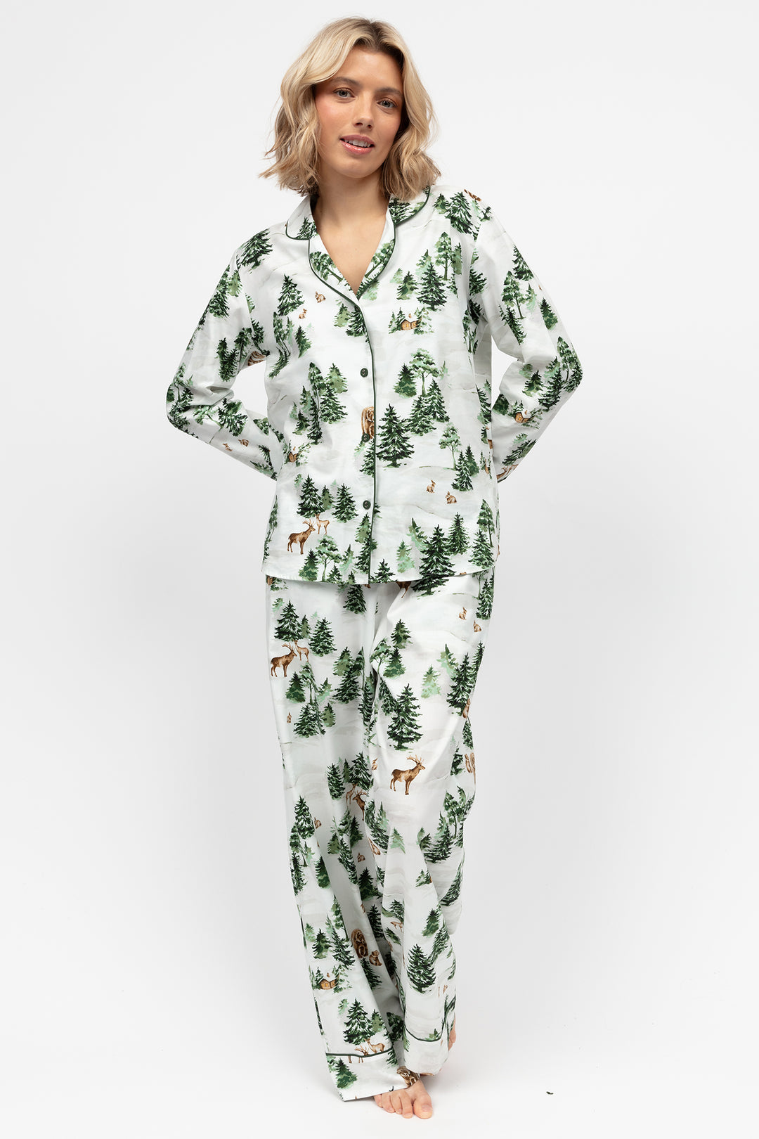 Cyberjammies 5124 Fern Olive Geen Alpine Print Long Sleeve Pyjama Top