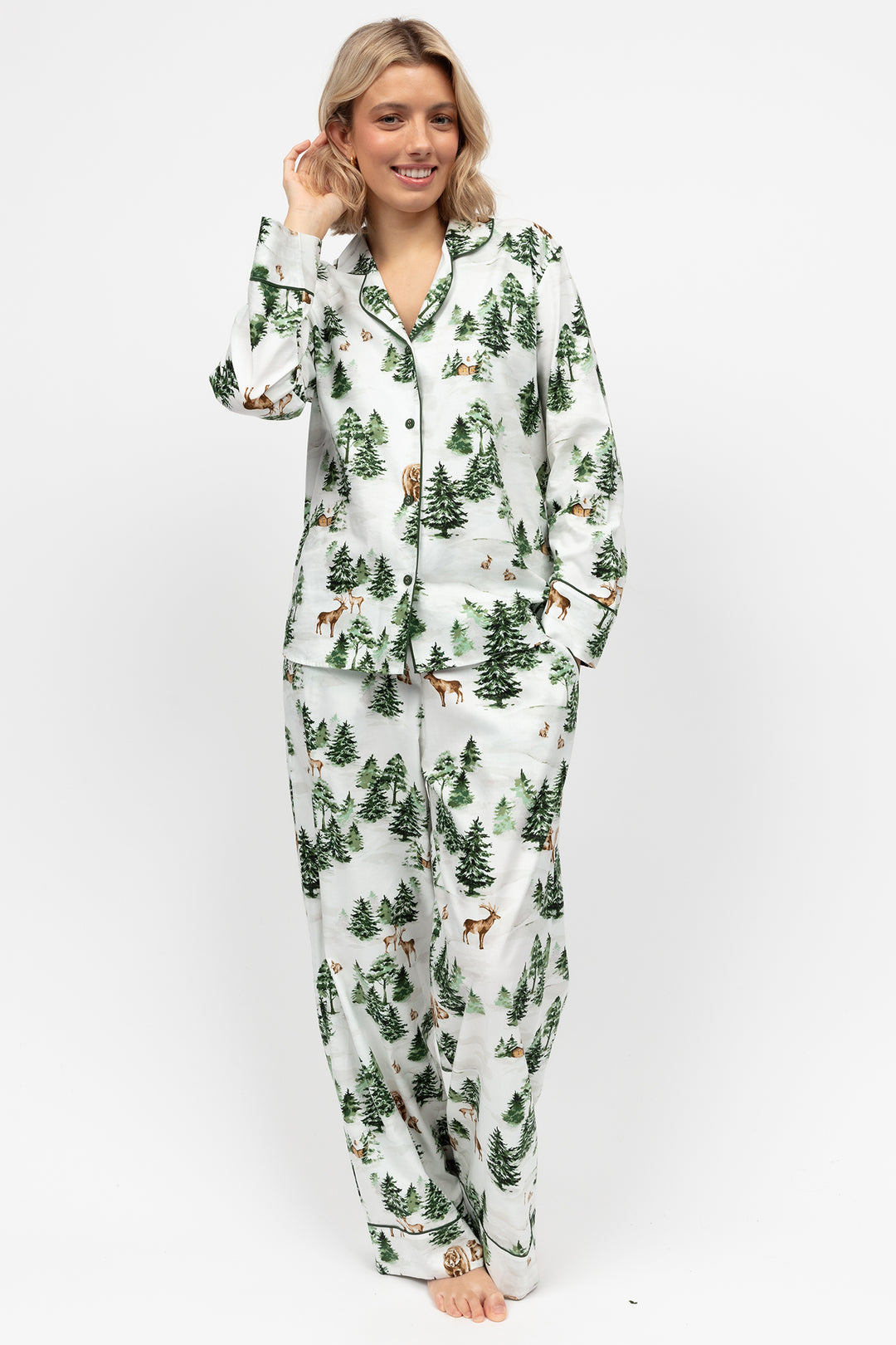 Cyberjammies 5124 Fern Olive Geen Alpine Print Long Sleeve Pyjama Top