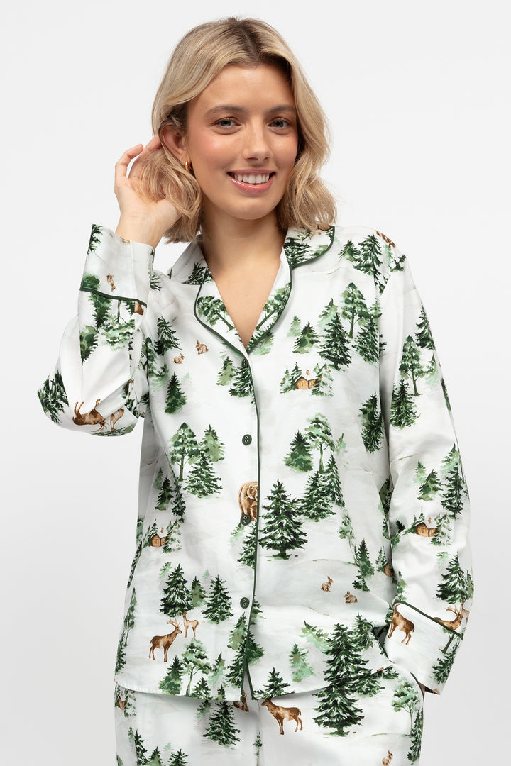 Cyberjammies 5124 Fern Olive Geen Alpine Print Long Sleeve Pyjama Top