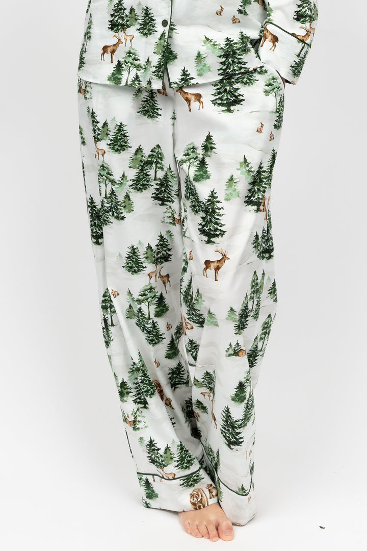 Cyberjammies 5125 Fern Olive Geen Alpine Print Wide Leg Pyjama Bottoms