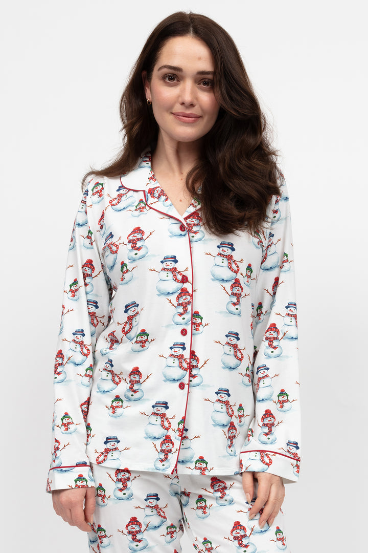 Cyberjammies 5136 Red Snowman Printed Jersey Long Sleeve Pyjama Top