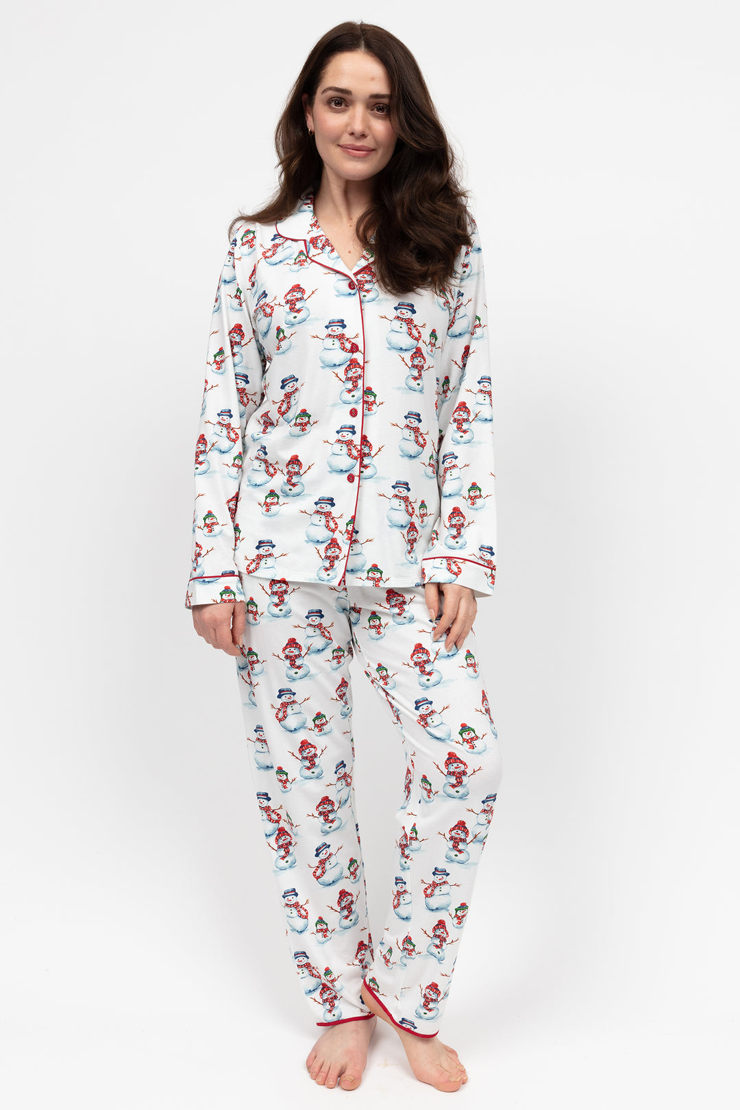 Cyberjammies 5137 Red Snowman Printed Jersey Long Sleeve Pyjama Bottoms
