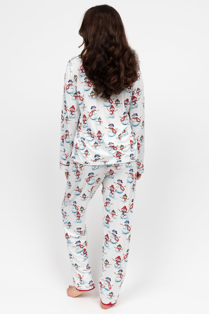 Cyberjammies 5137 Red Snowman Printed Jersey Long Sleeve Pyjama Bottoms