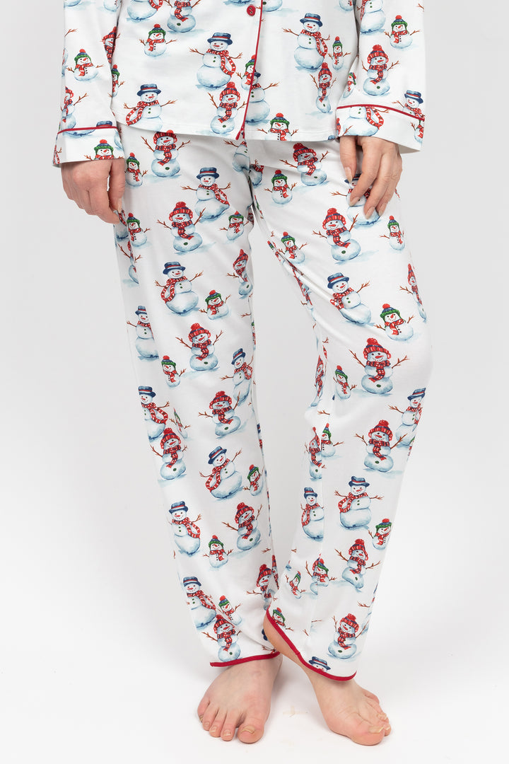 Cyberjammies 5137 Red Snowman Printed Jersey Long Sleeve Pyjama Bottoms