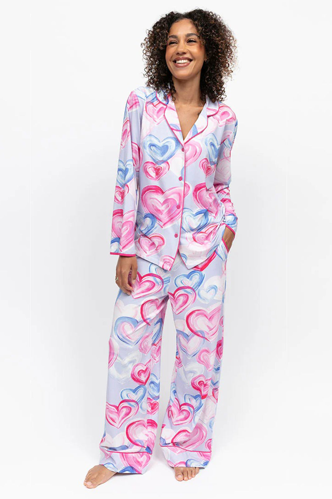 Cyberjammies 5230 Pink Chloe Heart Printed Jersey Long Sleeve Pyjama Top