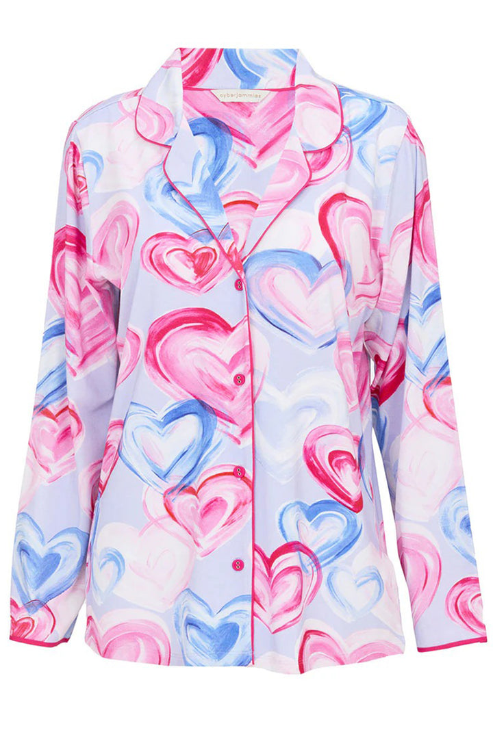 Cyberjammies 5230 Pink Chloe Heart Printed Jersey Long Sleeve Pyjama Top