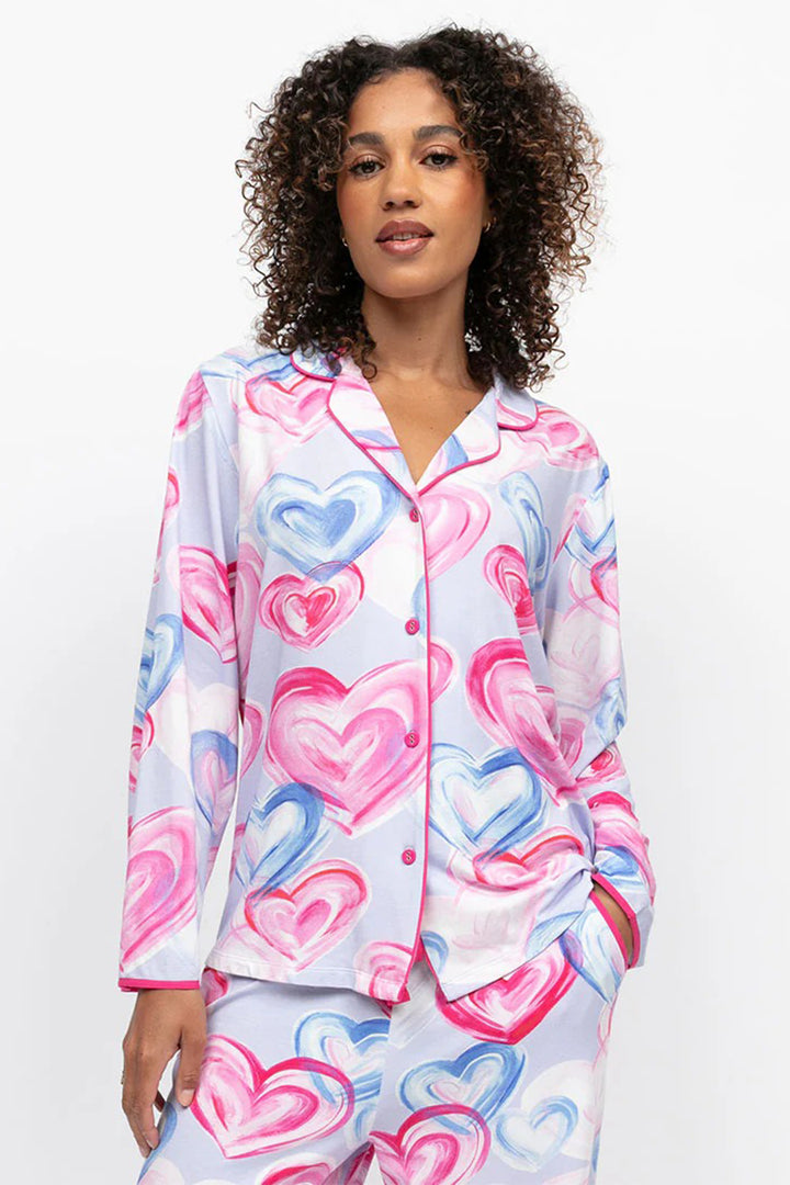 Cyberjammies 5230 Pink Chloe Heart Printed Jersey Long Sleeve Pyjama Top