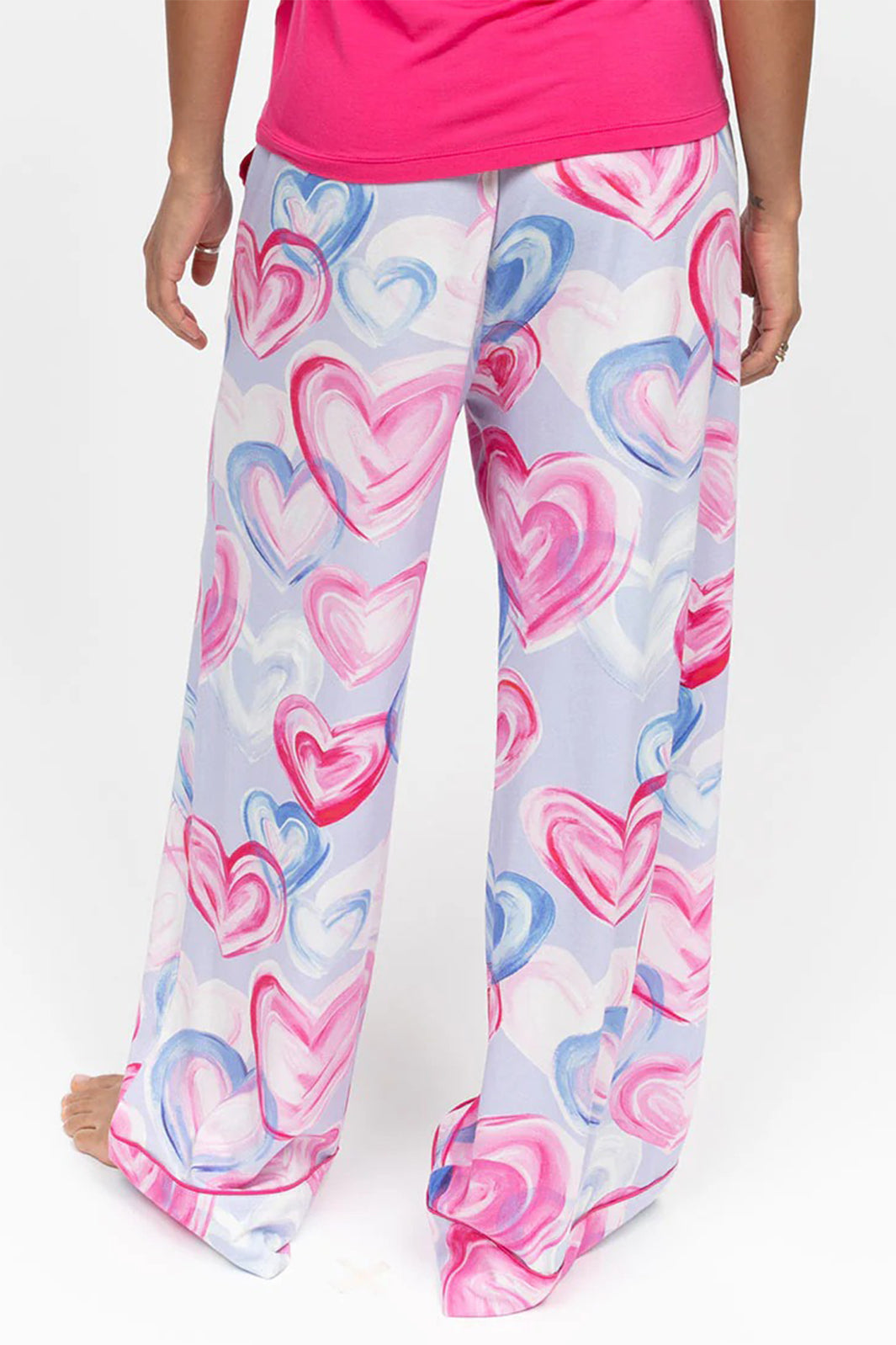 Cyberjammies 5231 Pink Chloe Heart Printed Jersey Wide Leg Pyjama Bottoms