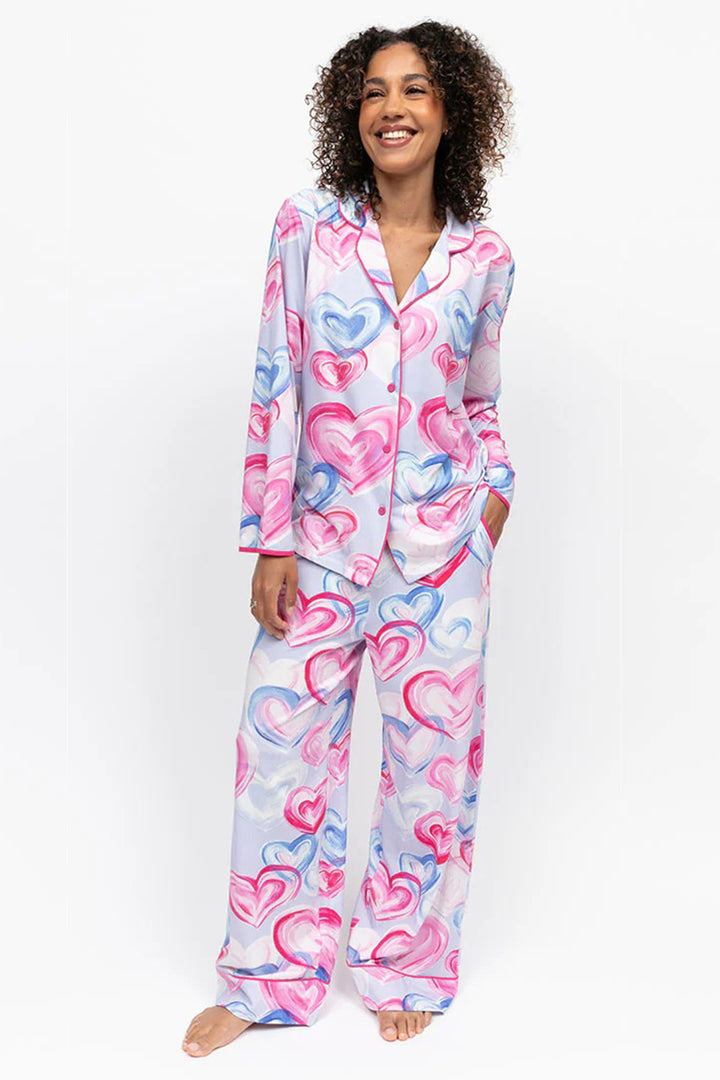 Cyberjammies 5231 Pink Chloe Heart Printed Jersey Wide Leg Pyjama Bottoms