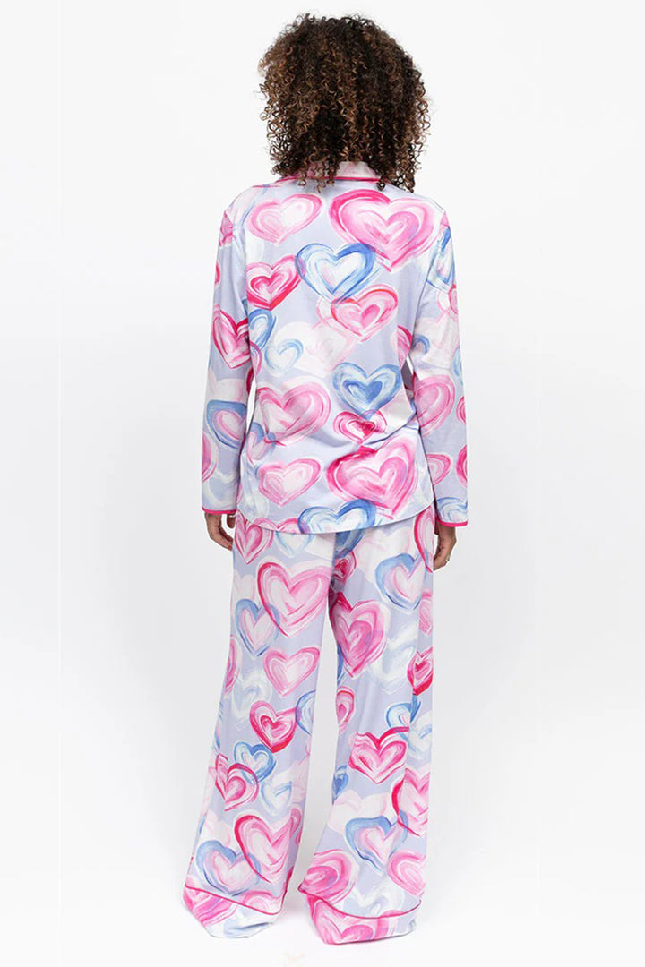 Cyberjammies 5231 Pink Chloe Heart Printed Jersey Wide Leg Pyjama Bottoms
