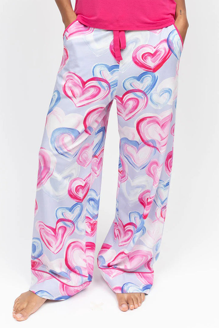 Cyberjammies 5231 Pink Chloe Heart Printed Jersey Wide Leg Pyjama Bottoms
