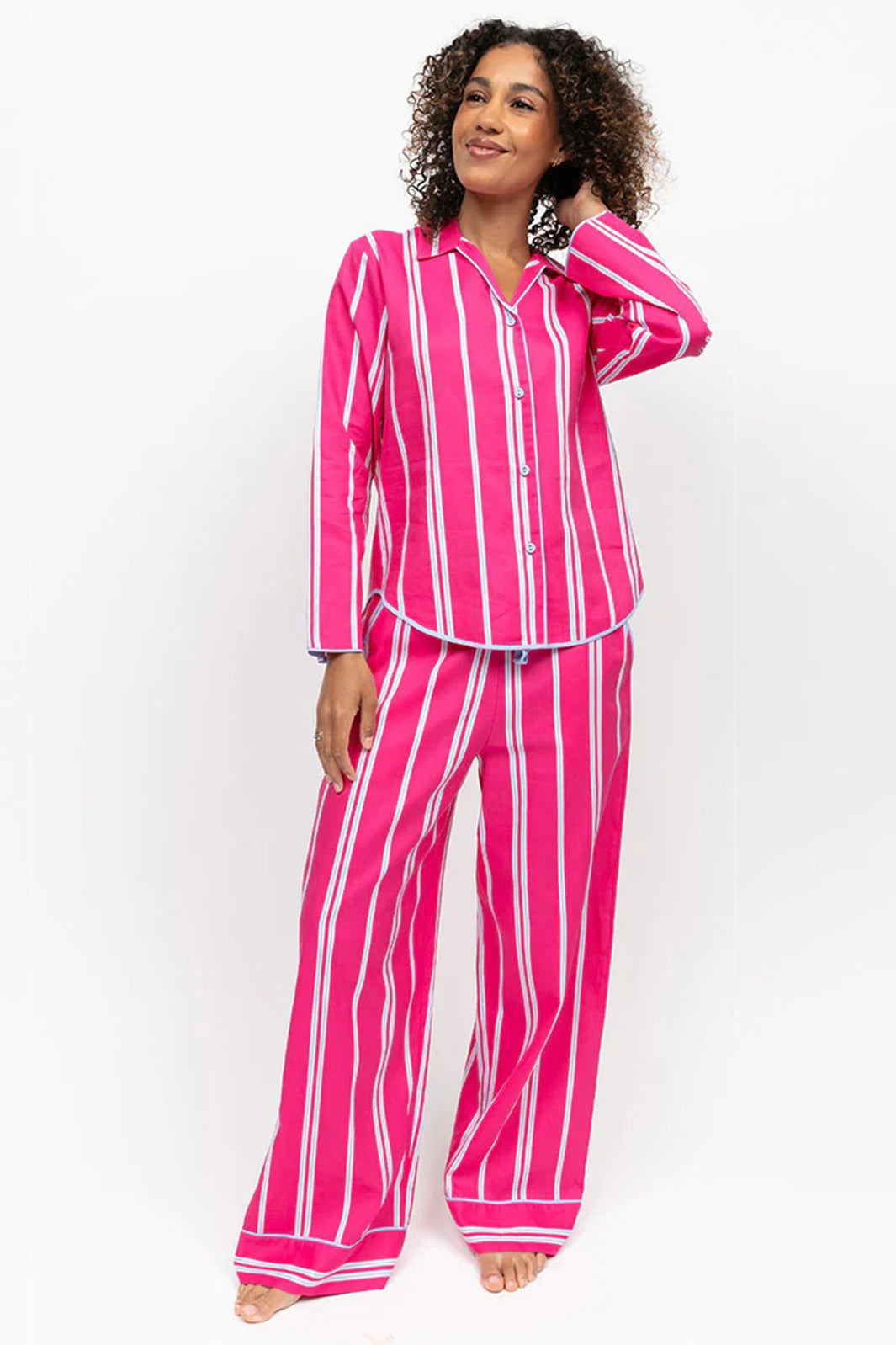 Cyberjammies 5235 Pink Chloe Printed Stripe Long Sleeve Pyjama Top