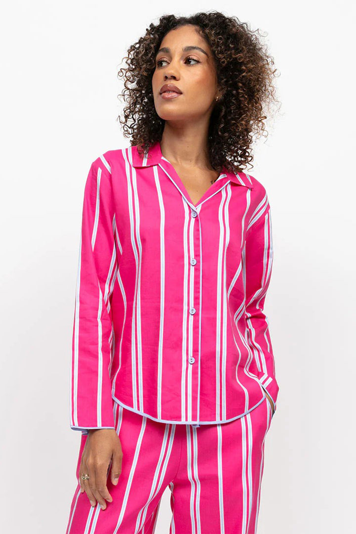 Cyberjammies 5235 Pink Chloe Printed Stripe Long Sleeve Pyjama Top