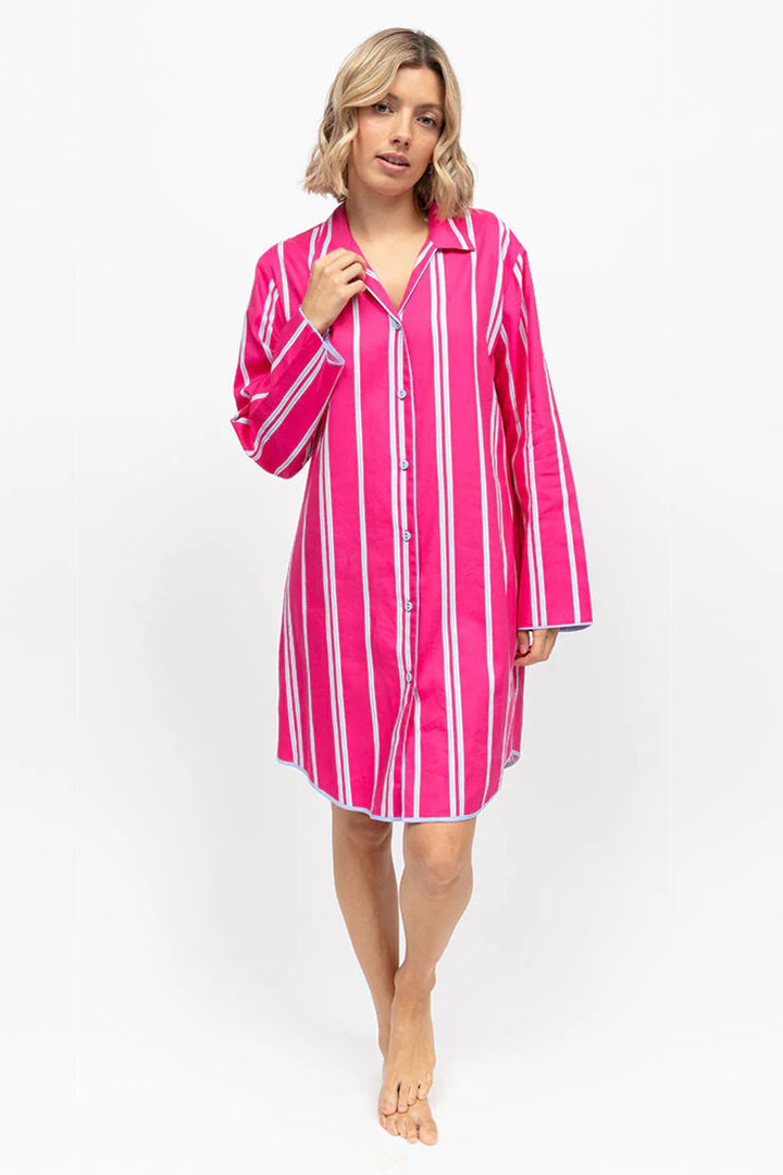 Cyberjammies 5239 Pink Chloe Printed Stripe Long Sleeve Nightshirt