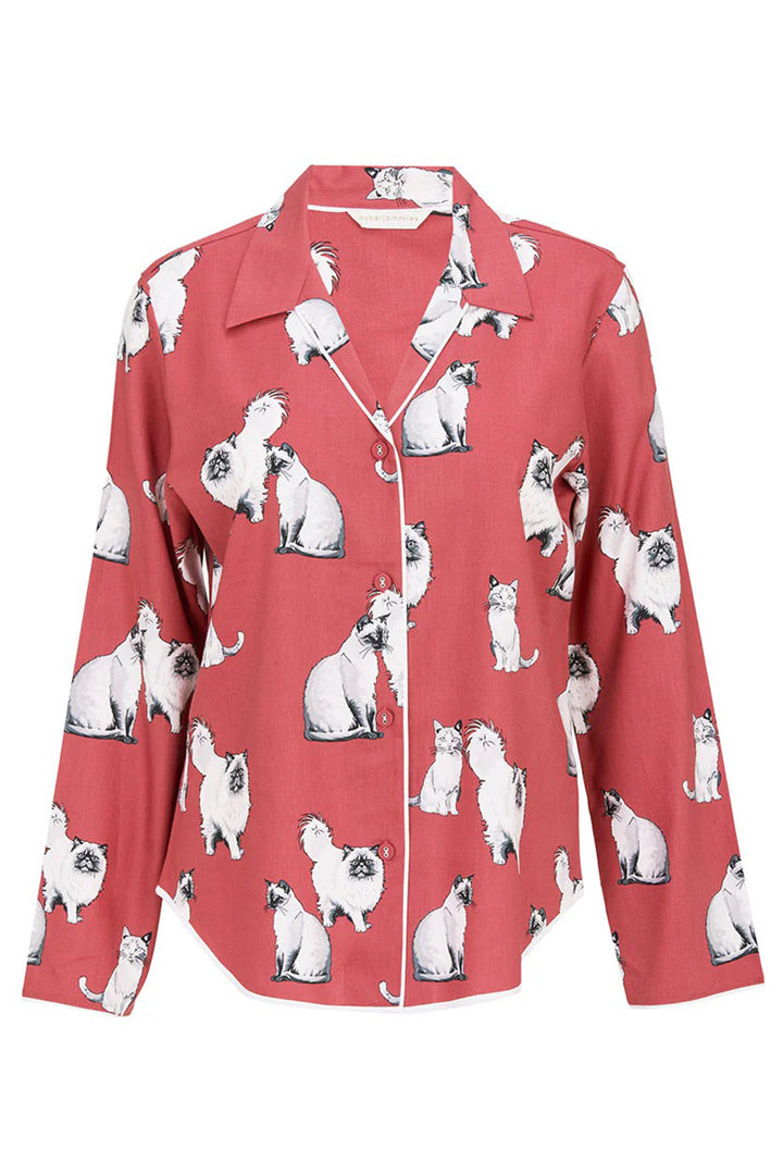 Cyberjammies 5290 Terracotta Josie Cat Print Long Sleeve Pyjama Top