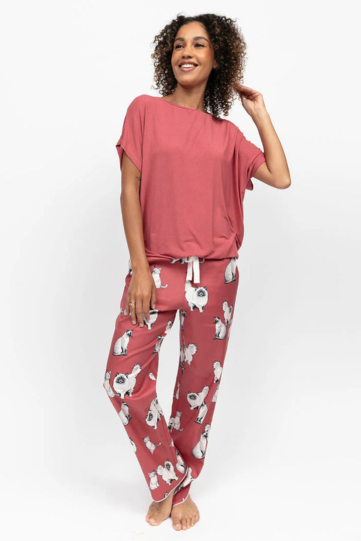 Cyberjammies 5291 Terracotta Josie Cat Print Pyjama Bottoms