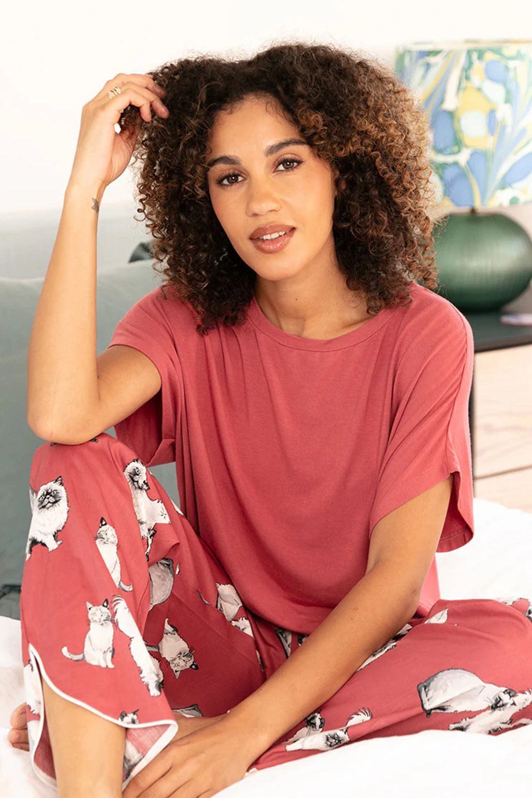 Cyberjammies 5291 Terracotta Josie Cat Print Pyjama Bottoms