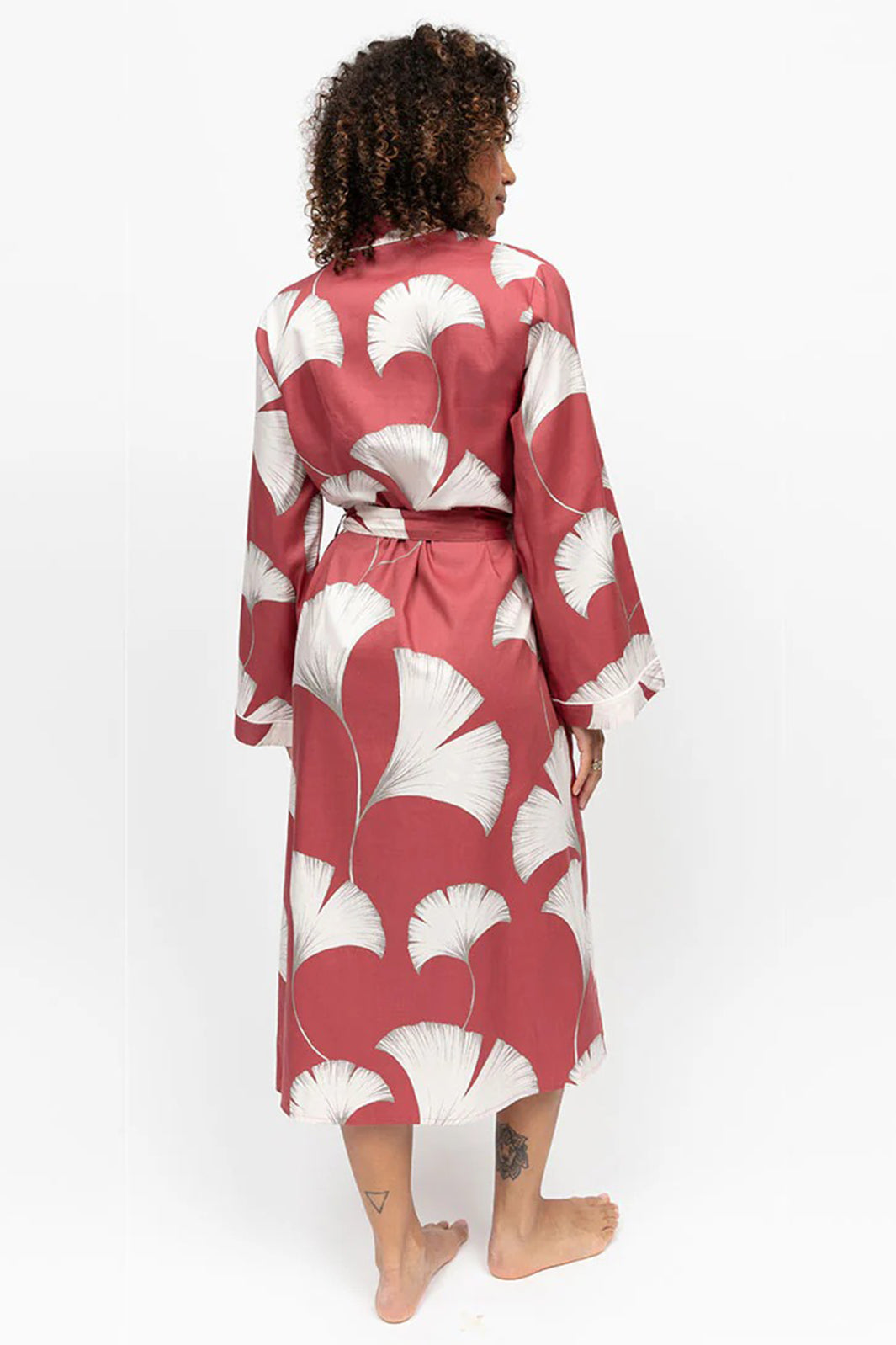 Cyberjammies 5300 Terracotta Josie Leaf Print Long Sleeve Dressing Gown