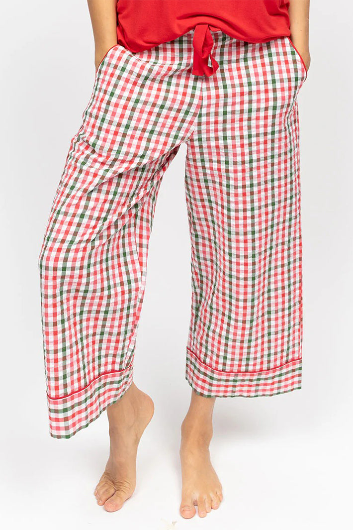Cyberjammies 5416 Red Tara SeerSucker Check Wide Leg Crop Pyjama Bottoms