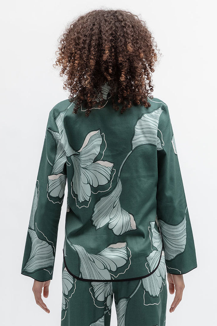 Cyberjammies 5572 Grace Green Floral Print LongSleeve Pyjama Top, back view