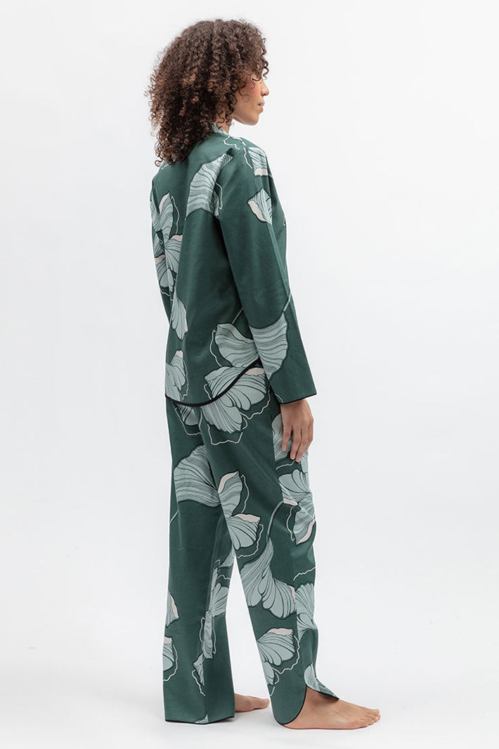 Cyberjammies 5572 Grace Green Floral Print LongSleeve Pyjama Top, full-length side view