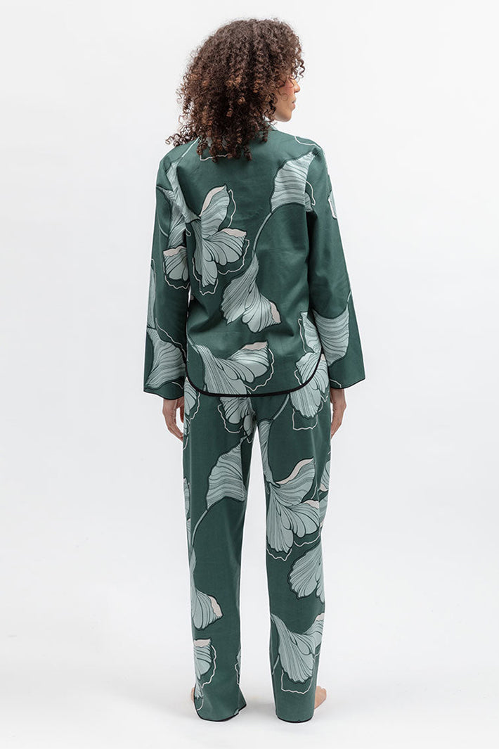 Cyberjammies 5572 Grace Green Floral Print LongSleeve Pyjama Top, full-length back view