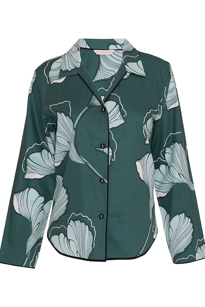 Cyberjammies 5572 Grace Green Floral Print LongSleeve Pyjama Top, flat lay