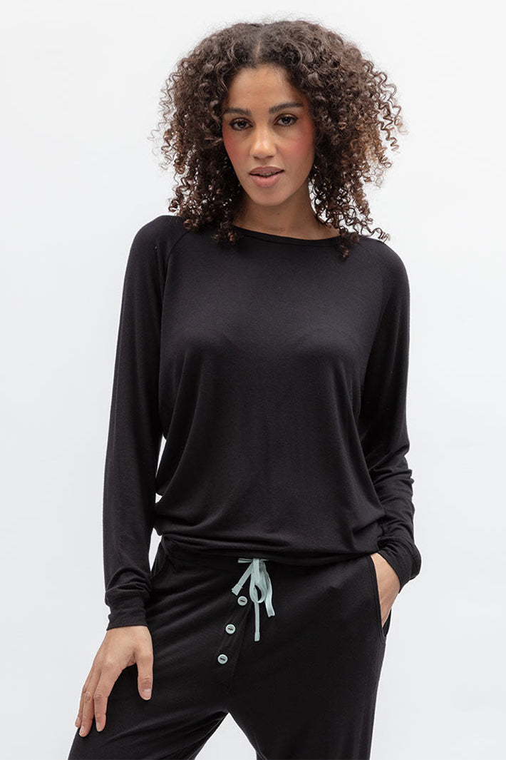 Cyberjammies 5580 Grace Black Slouch Jersey Long Sleeve Pyjama Top, front view