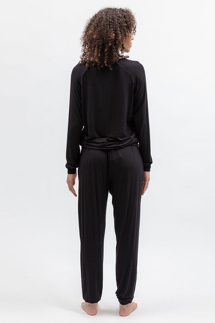 Cyberjammies 5581 Grace Black Jersey Pyjama Bottoms, full-length back view