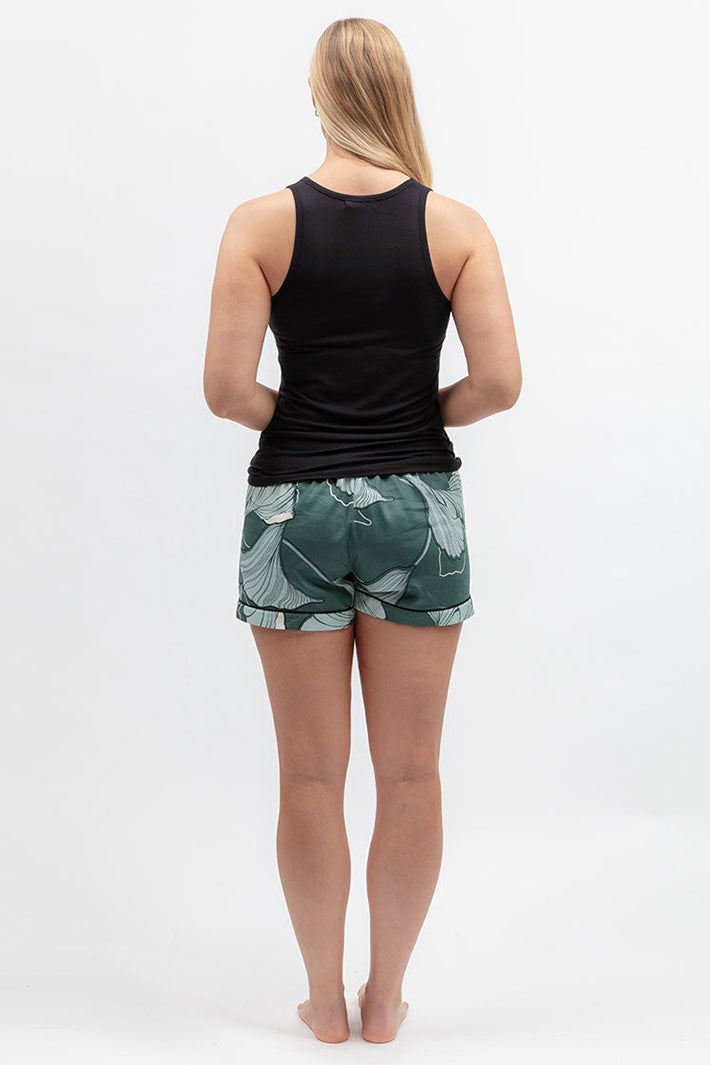 Cyberjammies 5582 Grace Black Jersey Vest, back view with printed shorts