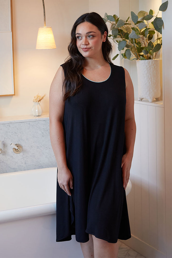 Cyberjammies 5584 Grace Black Jersey Swing Nightdress, worn at home