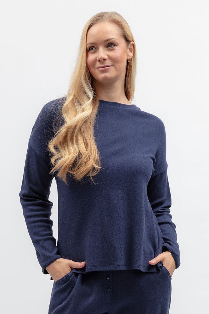 Cyberjammies 5620 Celestial Nights Navy Ribbed Slouch Jersey L/Sleeve Pyjama Top, front view