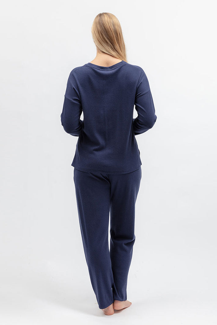 Cyberjammies 5621 Celestial Nights Navy Ribbed Jersey Pyjama Bottoms, full-length back view