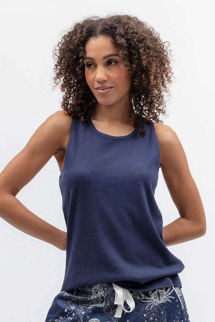 Cyberjammies 5622 Celestial Nights Navy Ribbed Jersey Vest, front view