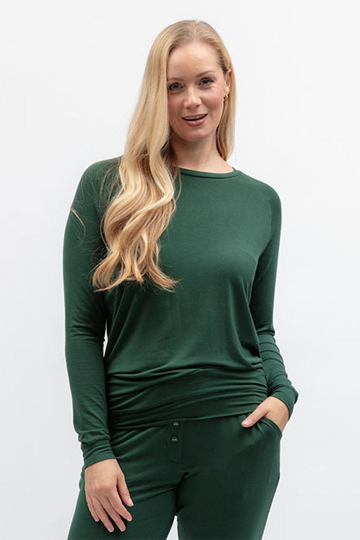 Cyberjammies 5656 Ember Dark Green Slouch Jersey Long Sleeve Pyjama Top, front view