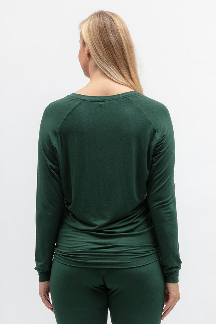 Cyberjammies 5656 Ember Dark Green Slouch Jersey Long Sleeve Pyjama Top, back view
