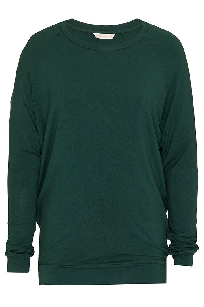 Cyberjammies 5656 Ember Dark Green Slouch Jersey Long Sleeve Pyjama Top, flat lay