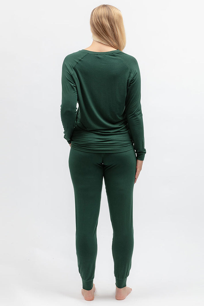 Cyberjammies 5657 Ember Dark Green Jersey Pyjama Bottoms, full-length back view