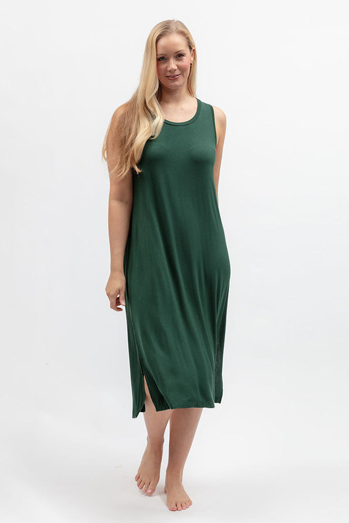 Cyberjammies 5661 Ember Dark Green Jersey Long Nightdress, front view