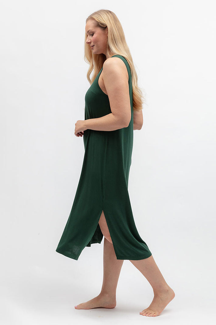 Cyberjammies 5661 Ember Dark Green Jersey Long Nightdress, side view