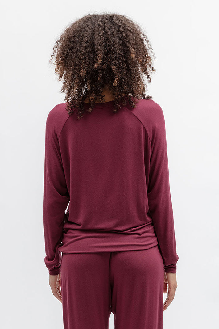 Cyberjammies 5688 Blush Botanica Berry Red Slouch Jersey Long Sleeve Pyjama Top, back view