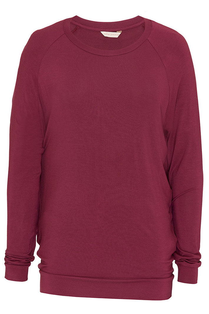 Cyberjammies 5688 Blush Botanica Berry Red Slouch Jersey Long Sleeve Pyjama Top, flat lay